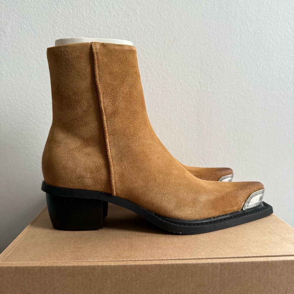 MANGO METALLIC POINTED TOE LEATHER WESTERN STYLE ANKLE BOOTS size 6